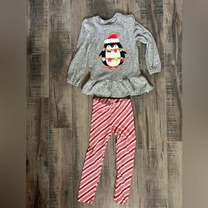 Toddler Girls Penguin Sweater and Striped Leggings Set